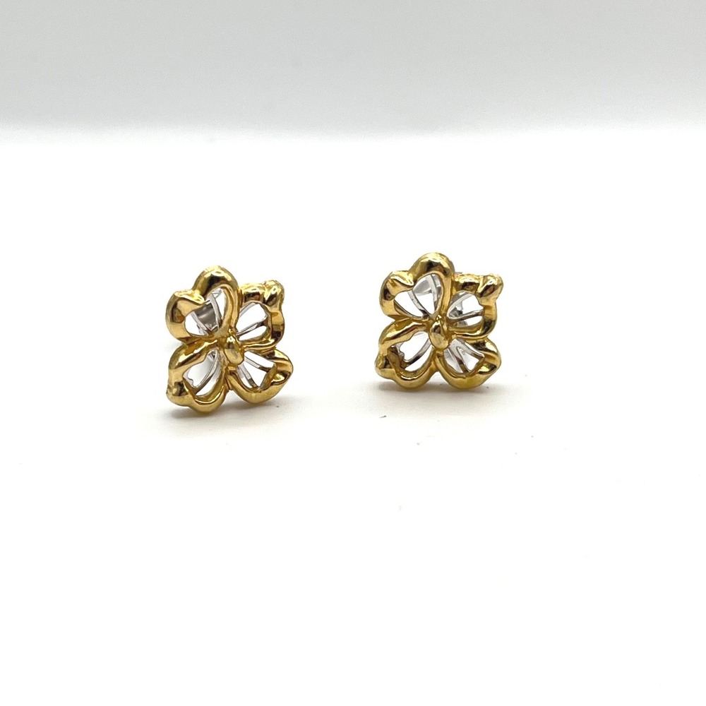 Avon Vintage Two Tone Gold Silver Floral Clip On Earrings‎ Open Petal Flower - Picture 3 of 5